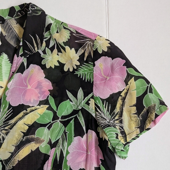 Vintage Sheer Mesh Botanical Floral Button Down Top - Picture 3 of 9
